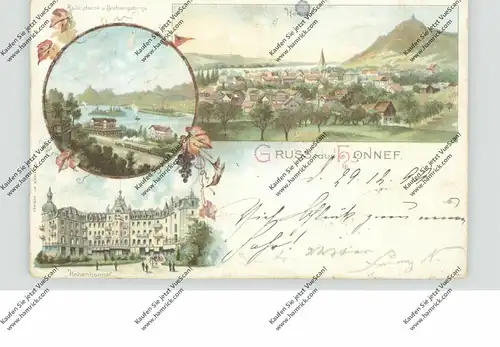 5340 BAD HONNEF, Lithographie, Honnef, Hohenhonnef, Rolandseck mit Bahnhof, 1899