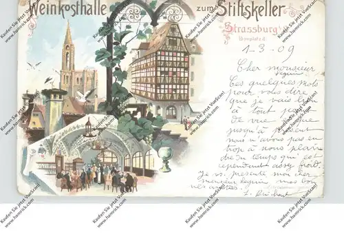 F 67000 STRASBOURG / STRASSBURG, Lithographie Weinkosthalle zum Stiftskeller