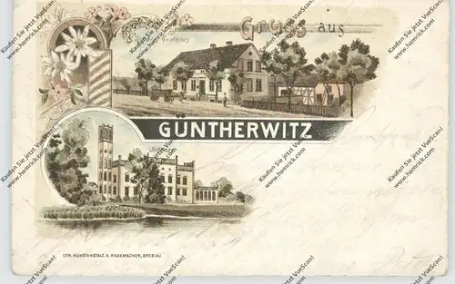 NIEDER-SCHLESIEN - GÜNTHERWITZ / GODZIESZOWA, (Trebnitz), Lithographie, Gasthaus Scholz, Schloss