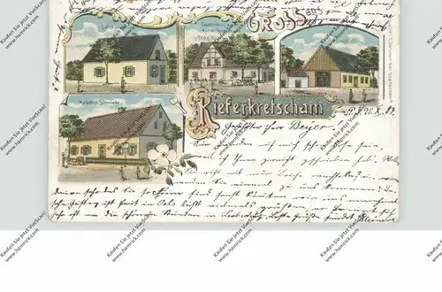 OBER-SCHLESIEN - KIEFERKRETSCHAM / SOSNOWKA (Oppeln), Lithographie, Zollstation, Gasthaus, Schmiede.. Einriss