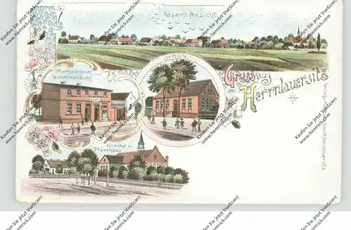 NIEDER-SCHLESIEN - HERRNLAUERSITZ / LUBOSZYCE, Lithographie, Warenhandlung, Schule, Kirche, Pfarrhaus...