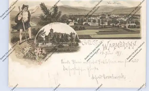 NIEDER-SCHLESIEN - WARMBRUNN / CIEPLICE SLASKIE ZDROJ, Lithographie 1897, Rübezahl, Ortsansicht, Kursaal