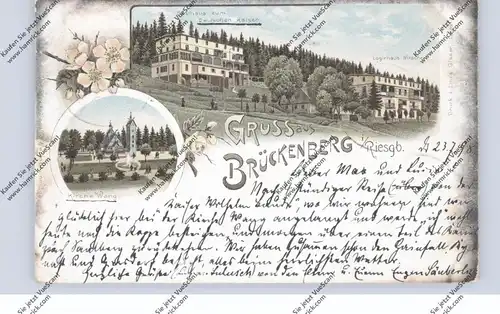 NIEDER-SCHLESIEN - KRUMMHÜBEL-BRÜCKENBERG / KARPACZ, Lithographie 1898, Gasthaus, Logierhaus, Wang