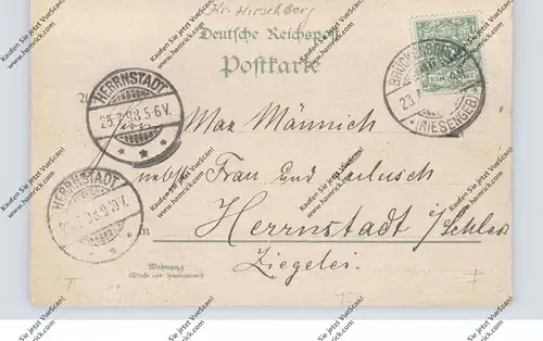 NIEDER-SCHLESIEN - KRUMMHÜBEL-BRÜCKENBERG / KARPACZ, Lithographie 1898, Gasthaus, Logierhaus, Wang