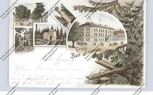0-6300 ILMENAU, Lithographie 1897, Hotel zur Tanne, Lindenallee..., Eckknick