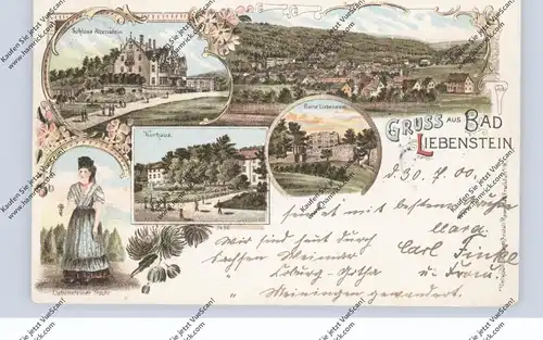 0-6202 BAD LIEBENSTEIN, Lithographie, Tracht, Schloß, Kurhaus, Ruine..