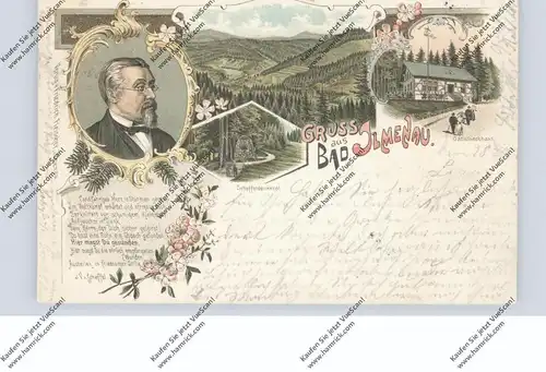0-6300 ILMENAU, Lithographie 1897, J.V.v.Scheffel, Scheffeldenkmal, Gabelbachhaus