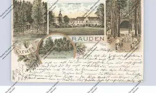 OBER-SCHLESIEN - GROSS RAUDEN / RUDY, (Ratibor), Lithographie 1897, Schloß Rauden, Waldpark, Fischerhaus...