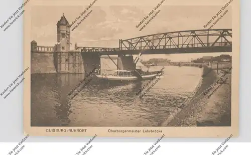 4100 DUISBURG - RUHRORT, Oberbürgermeister Lehrbrücke, kleines Passagierschiff mit eingeklapptem Schornstein, 1921