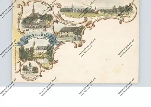 OBER-SCHLESIEN - BIELAU / BIALA NYSKA, (Neisse), Lithographie, Gutshaus, Pfarrkirche, Schloss..