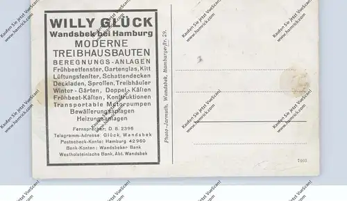 2000 HAMBURG - WANDSBECK, Werbe-Karte Fa. Willy Glück, Treibhausbauten Landwirtschaft