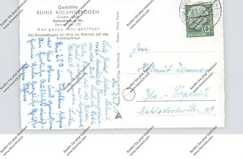 5480 REMAGEN - ROLANDSECK, Rolandsbogen, Blick auf das Siebengebirge, 1954