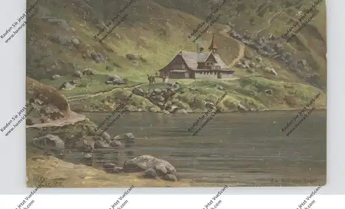 NIEDER - SCHLESIEN - KRUMMHÜBEL / KARPACZ, Kleine Teichbaude, Künstler-Karte P.Linke