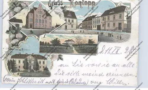NIEDER - SCHLESIEN - KONTOPP / KONOTOP, Kreis Lebus, Lithographie 1898, Post, Amtsgericht...kl. Eckstauchung