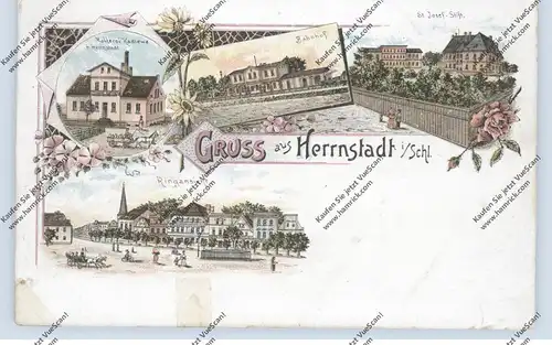 NIEDER - SCHLESIEN - HERRNSTADT / WASOSZ, Lithographie, Bahnhof, Molkerei, Stift...Einriss