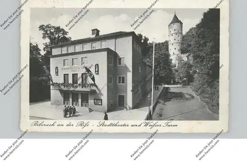7950 BIBERACH, Stadttheater mit NS-Beflaggung und Weißer Turm, 1938