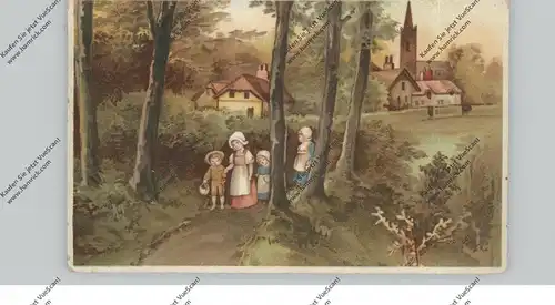 KINDER - Kinder im Wakd, Künstler-Karte, geprägt / embossed / relief
