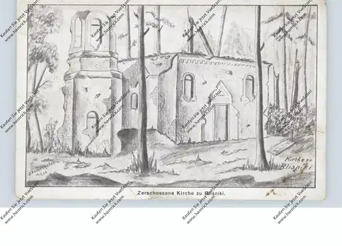 BELARUS / WEISSRUSSLAND - BLISNIKI Nähe Naratschsee, 1916. 1.Weltkrieg, zerstörte Kirche, Zeichnung