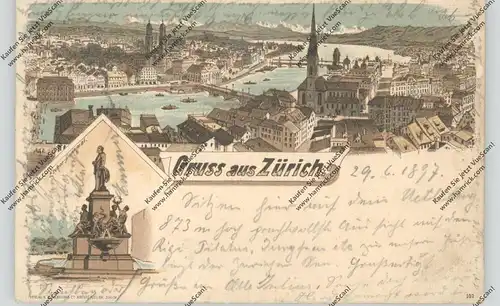 CH 8000 ZÜRICH ZH, Lithographie 1897, Escher-Denkmal, Gesamtansicht