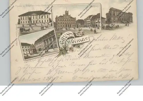 0-5300 WEIMAR, Lithographie 1896, Museum, Rathaus, Theater, Denkmäler, Fürstenhaus