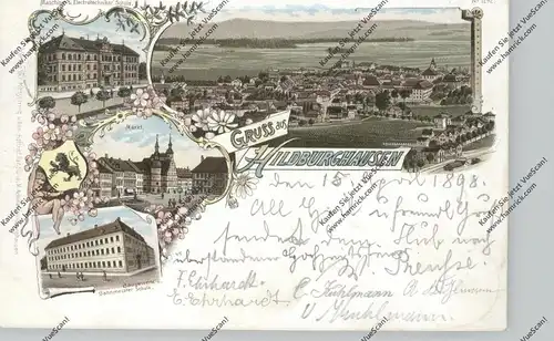 0-6110 HILDBURGHAUSEN, Lithographie 1898, Bahnmeister- & Electrotechniker - Schule, Mischfrankatur Bayern - DR