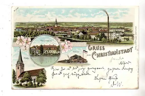 NIEDER - SCHLESIEN - NAUMBURG Bober - CHRISTIANSTADT, Lithographie, Bahnhof, Kirche, Schloss, Gesamtansicht