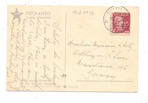 SVERIGE / SWEDEN, GAGNEF, Tracht / Costume, Artist Ingeborg Andreasen, postmark Esperanto-Congress 1934