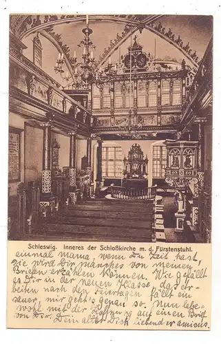 2380 SCHLESWIG, Inneres der Schloßkirche mit dem Fürstenstuhl, 1914