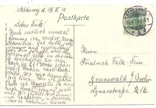 2380 SCHLESWIG, Inneres der Schloßkirche mit dem Fürstenstuhl, 1914