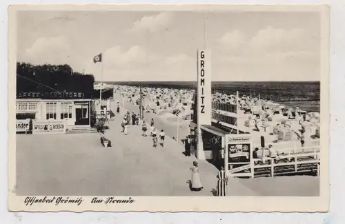 2433 GRÖMITZ, Am Strand Cafe, NS-Beflaggung, Werbung Gastspiel Willi Hoesch / Flensburger Tageblatt, Strandfest, 1939
