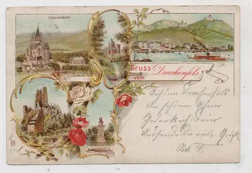 5330 KÖNIGSWINTER, Lithographie 5 Ansichten, Gruss vom Drachenfels, 1903 nach Neunkirchen verschickt