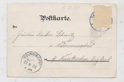 5330 KÖNIGSWINTER, Lithographie 5 Ansichten, Gruss vom Drachenfels, 1903 nach Neunkirchen verschickt