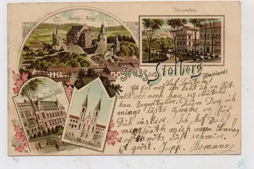 5190 STOLBERG, Lithographie 1898, Kaiserplatz, Postamt, Kirche, Schloss...