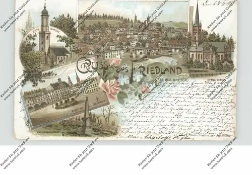 NIEDER-SCHLESIEN - FRIEDLAND / MIEROSZOW (Waldenburg), Lithographie 1899, Kath.Kirche, Kriegerdenkmal,...