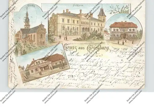 NIEDER-SCHLESIEN - STREHLEN-GROSSBURG / STRZELIN, Lithographie 1898,  Gasthof zur Krone, Warenhandlung Rösner...