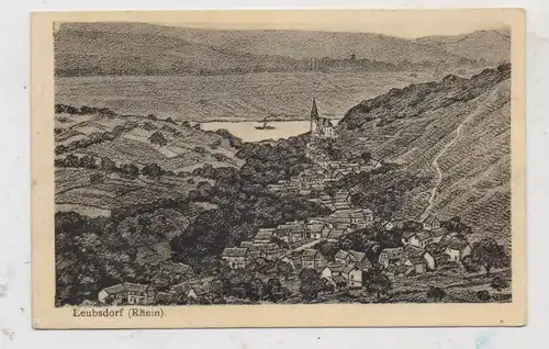 5460 LINZ - LEUBSDORF, Dorfansicht zum Rhein hin, Künstler-Karte Wilhelm Zender, an Gottfried Zender verschickt