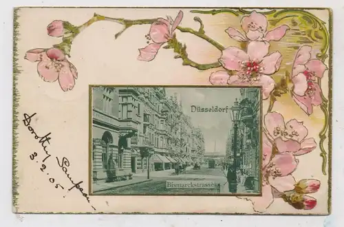 4000 DÜSSELDORF, Bismarckstrasse, dekorative Präge-Karte, 1905, kl. Druckstelle