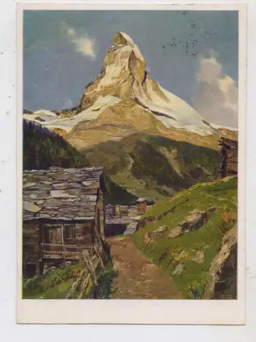 CH 3920 ZERMATT VS, Das Matterhorn, Künstler-Karte Josef Burger, 1938
