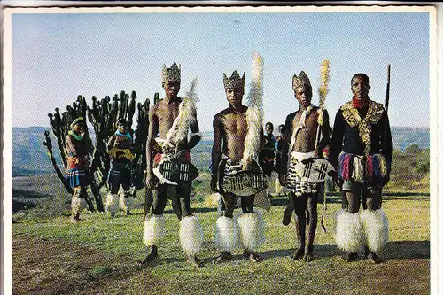 SOUTH AFRICA / SÜDAFRIKA, Male Zulu Dancers, ethnic / Völkerkunde, postmark Mocambique, 1975