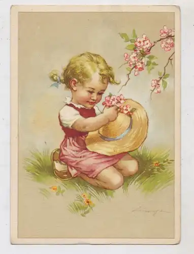 KINDER - Mädchen mit Strohhut und Blumen