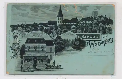 5143 WASSENBERG, Lithographie 1901, Konditorei & Cafe Max Graab, Marienbruch, Ortsansicht, Oberflächenmängel