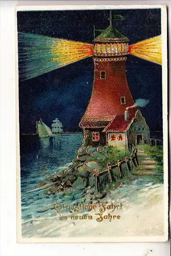 LEUCHTTURM / Lighthouse / Vuurtoren / Phare / Fyr / Faro - Präge-Karte, 1911, embossed / relief