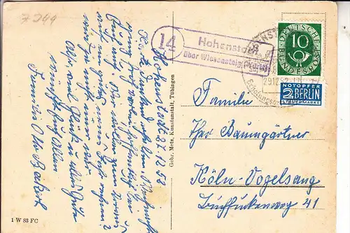 7349 HOHENSTADT, Postgeschicht, Landpoststempel "14 Hohenstadt über Wiesensteig", 1952