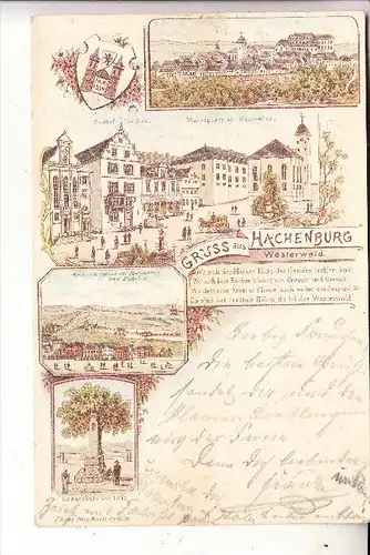 5238 HACHENBURG, Lithographie 5-teilig, Gasthof "Zur Krone", Grenzsäule, Marienstatt, color, frühe Karte