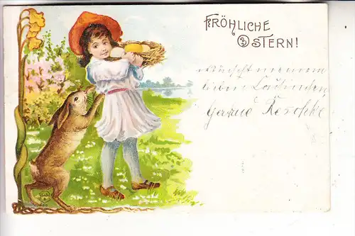 OSTERN - Frohe Ostern, Hase & Mädchen & Eiernest, 1901