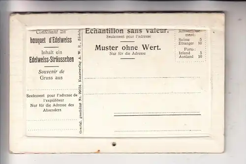 CH 6484 WASSEN / Uri, Gotthardbahn, Maienreussbrücken, Klapp-Karte mit echten Edelweiss-Strauss