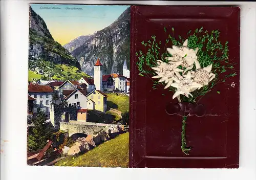 CH 6484 WASSEN / Uri, Gotthardbahn, Maienreussbrücken, Klapp-Karte mit echten Edelweiss-Strauss