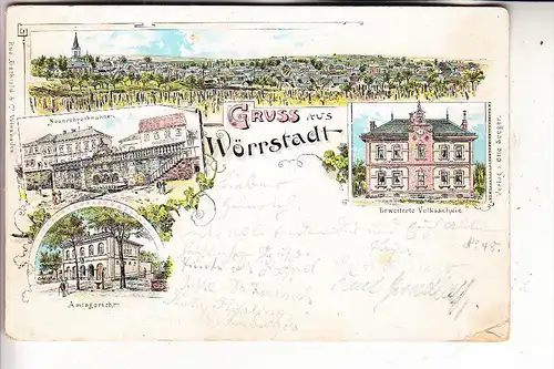 6501 WÖRRSTADT, Lithographie, 1897, 4-Ansichten, kl. Eckmangel