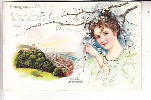 6900 HEIDELBERG, von der Terrasse, Lithographie, dekorativ, 1901