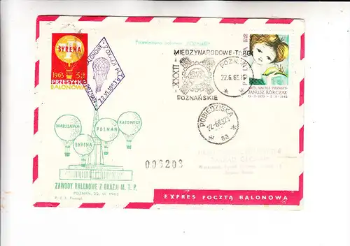 BALLON - 1963, Ballonflug Poznan/PL , Ballonpost